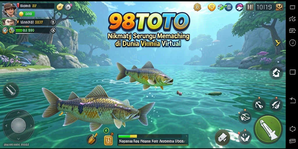 Gameplay 98TOTO yang menampilkan momen menangkap ikan besar.