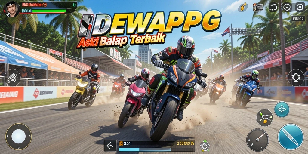 Gameplay DEWAPG yang intens dan seru dalam balapan motor.